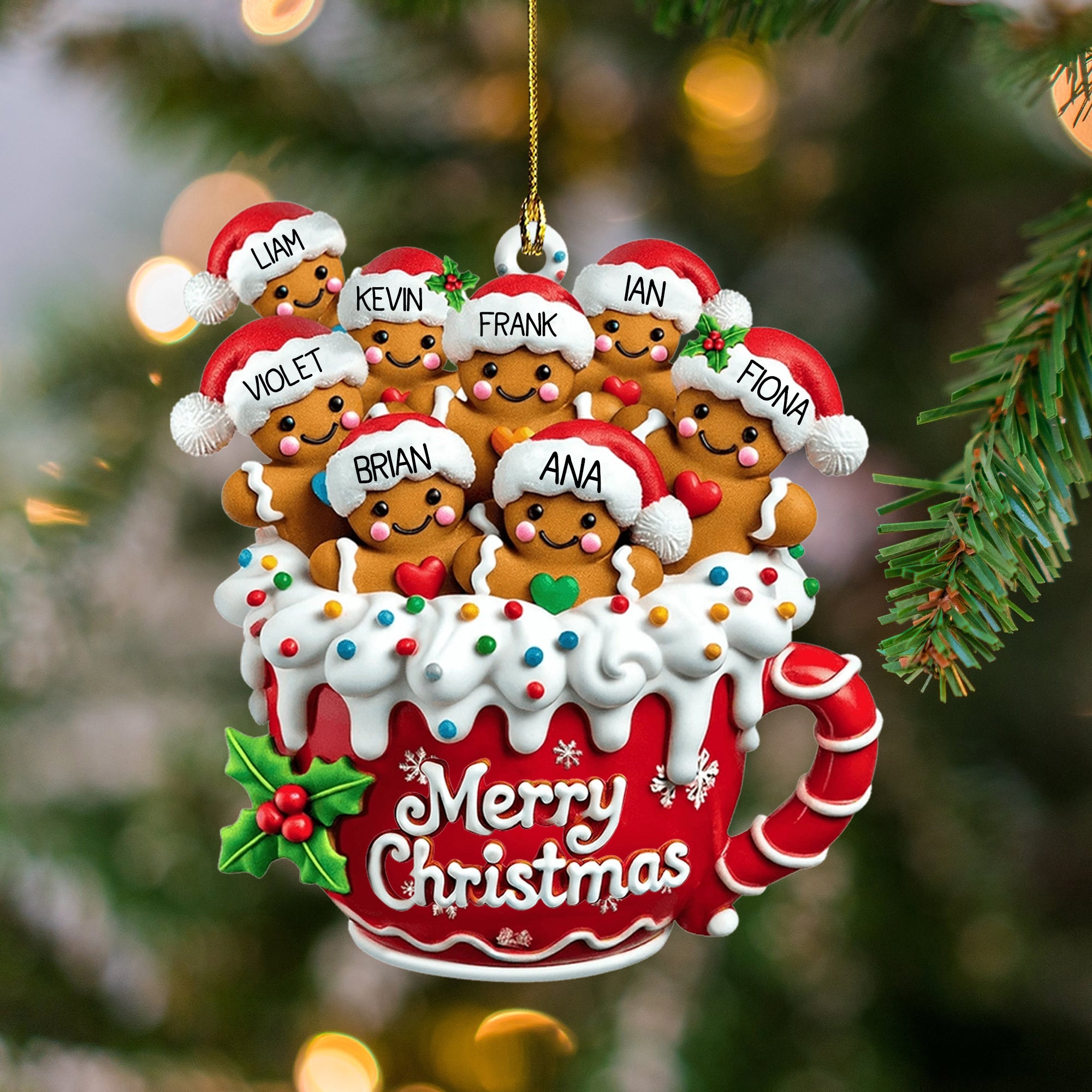 Merry Christmas - Personalized Gingerbread Family Ornament