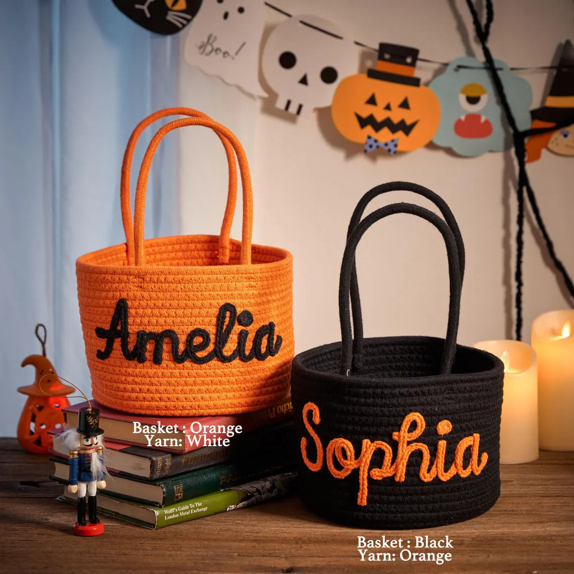 Personalized Halloween Cotton Basket, Custom Name Trick-or-Treat Bag, Custom Baby Shower Name Basket