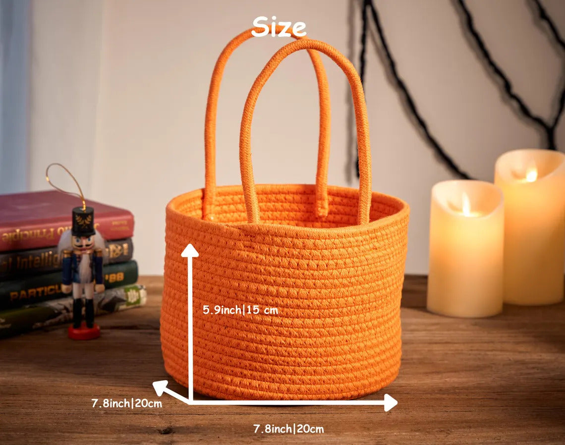 Personalized Halloween Cotton Basket, Custom Name Trick-or-Treat Bag, Custom Baby Shower Name Basket