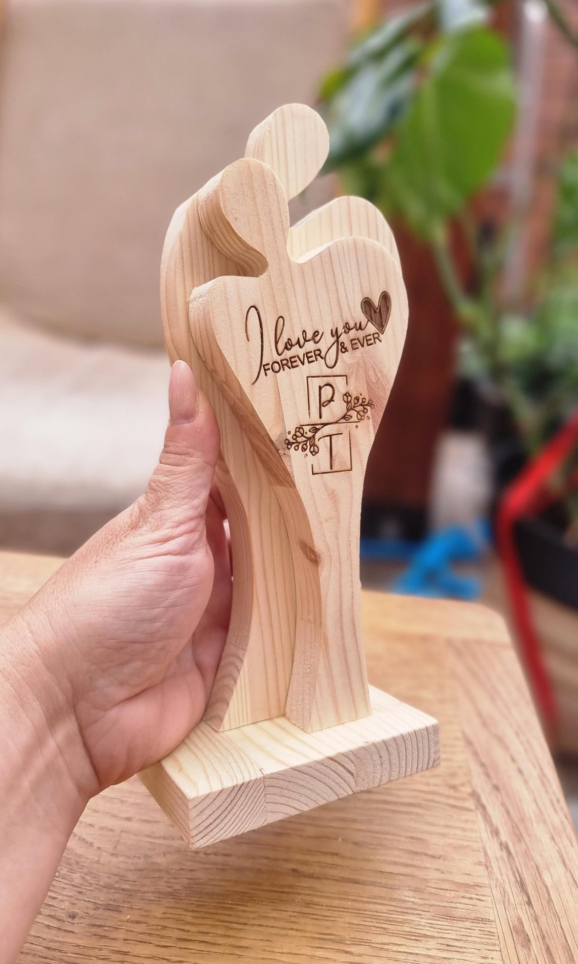 Personalised Handcrafted Wooden Couple Sculpture - A Symbol of Eternal Love, Gift For Wedding Anniversary