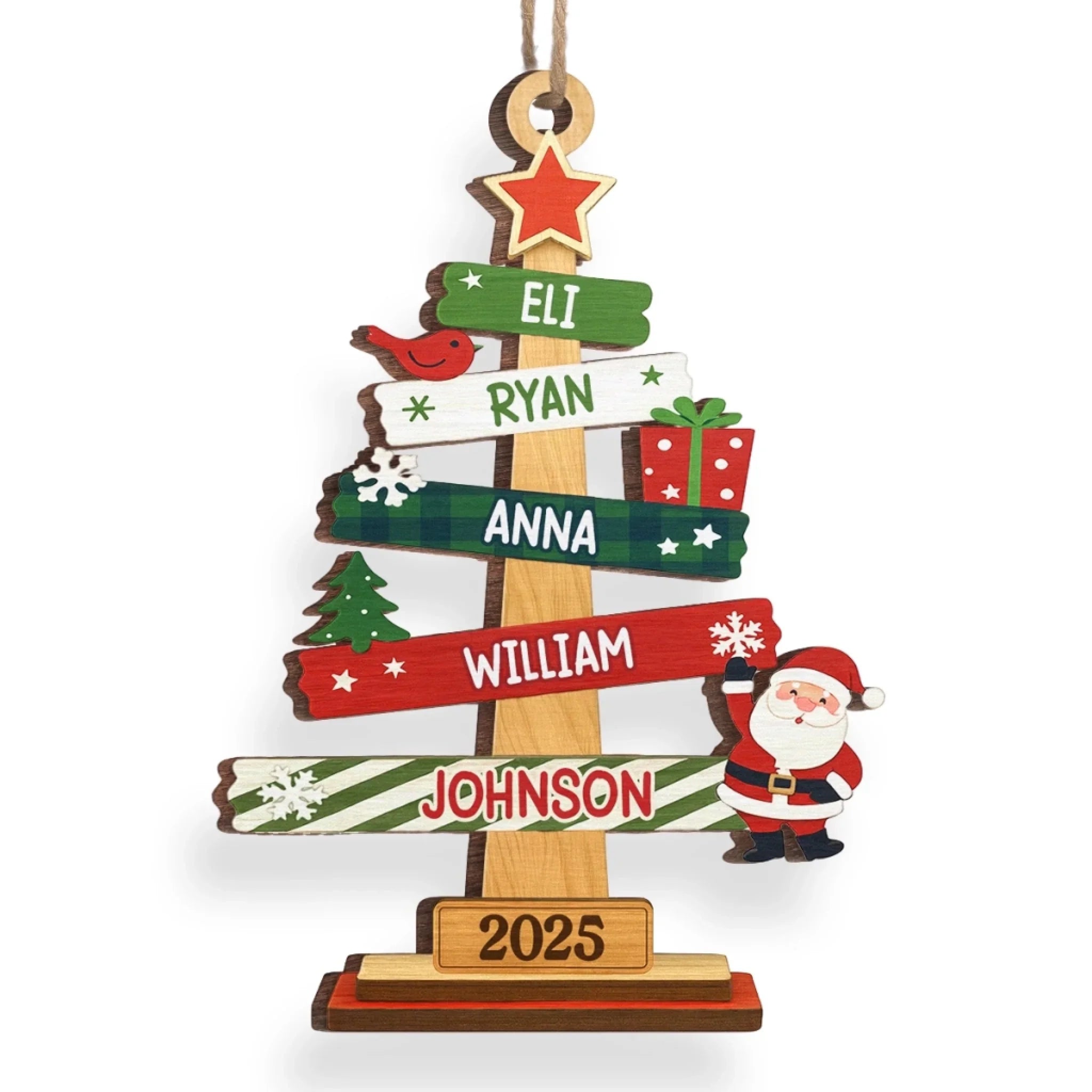Our Family Christmas Tree Wooden Ornament - Personalized Christmas Gifts For Mom, Dad, Kids, Family