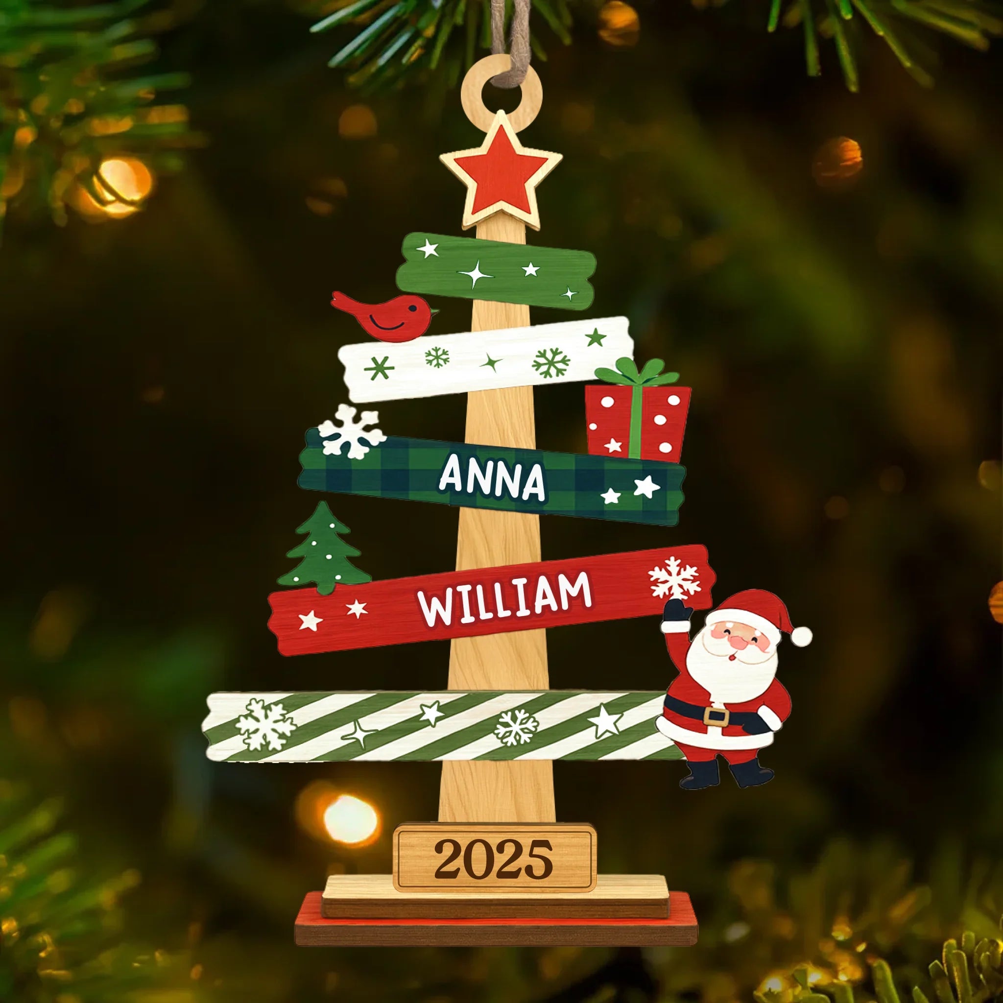 Our Family Christmas Tree Wooden Ornament - Personalized Christmas Gifts For Mom, Dad, Kids, Family