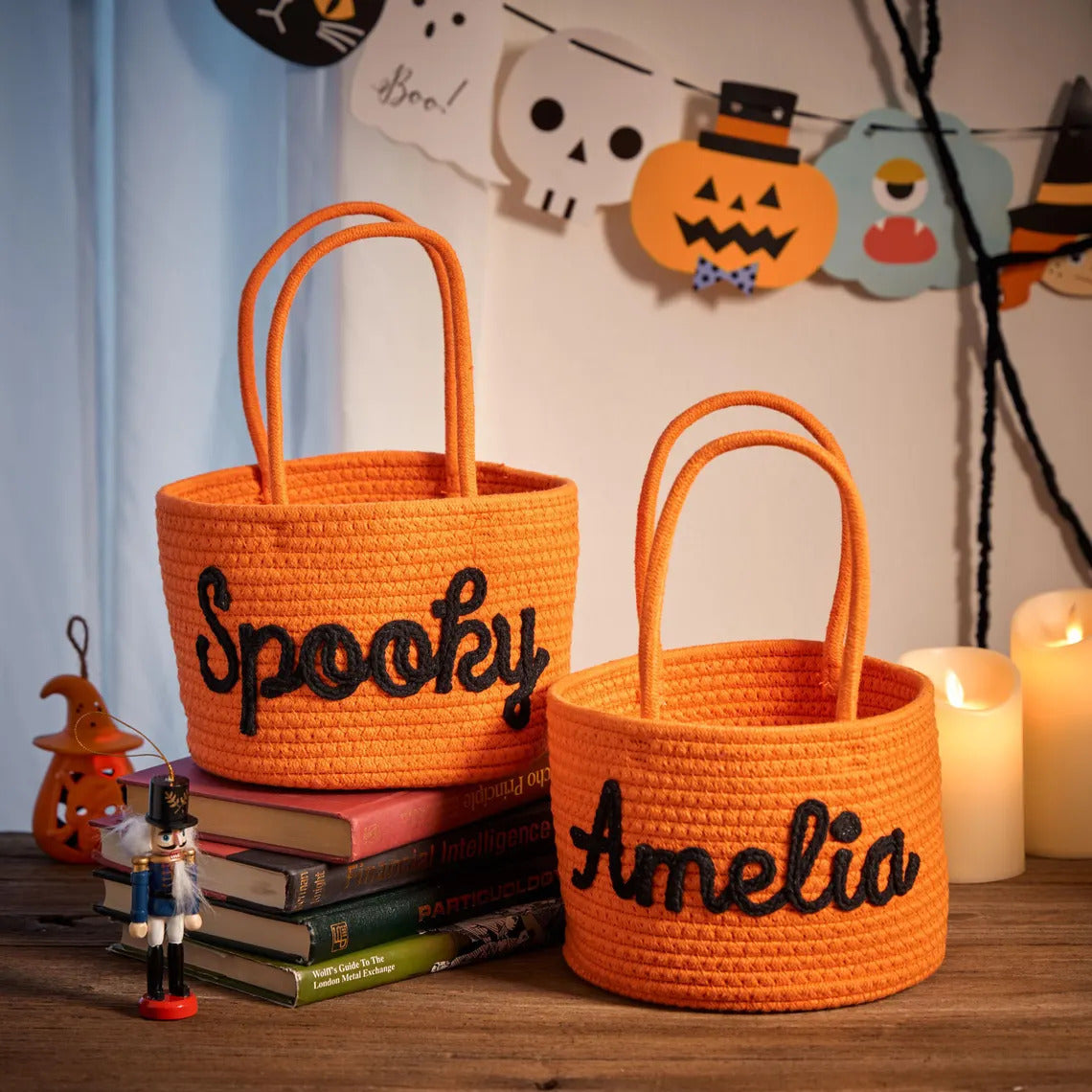Personalized Halloween Cotton Basket, Custom Name Trick-or-Treat Bag, Custom Baby Shower Name Basket