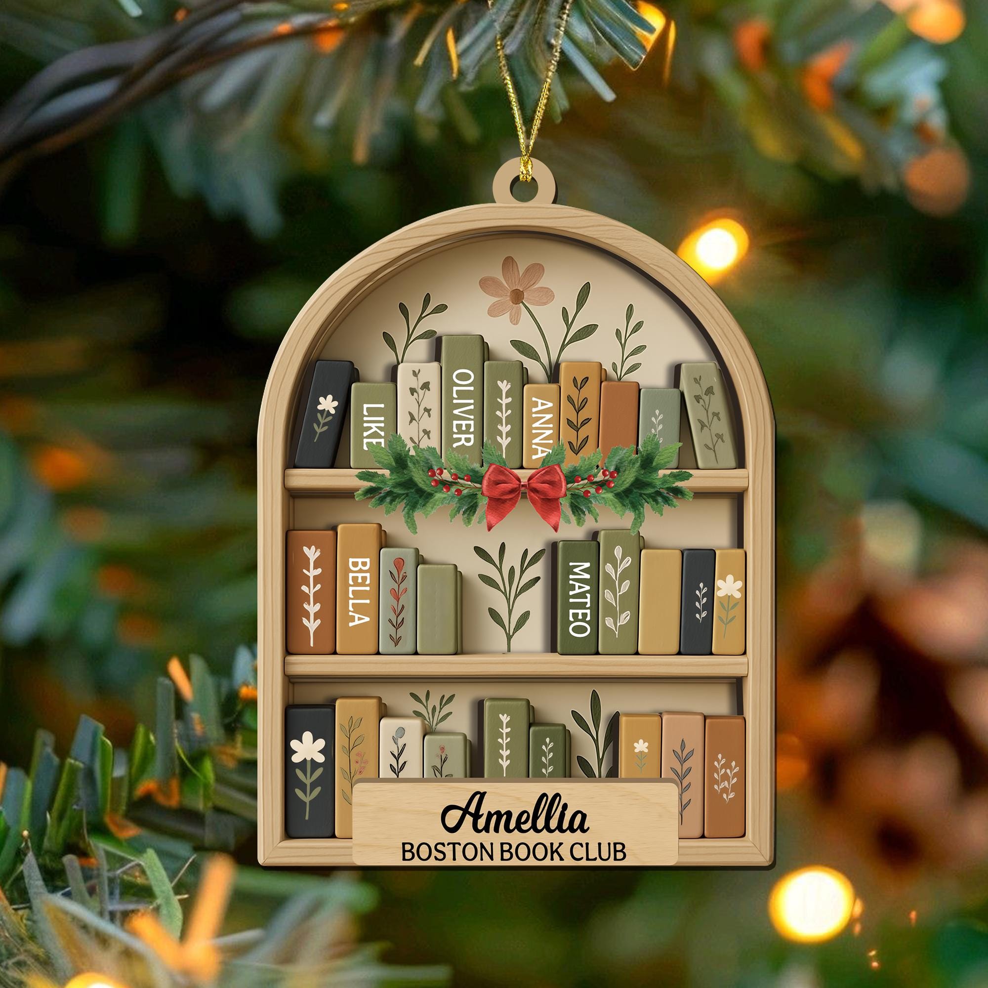 Personalized Book Club Christmas Acrylic Ornament, Christmas Books Ornaments, Gift for Librarian or Reader