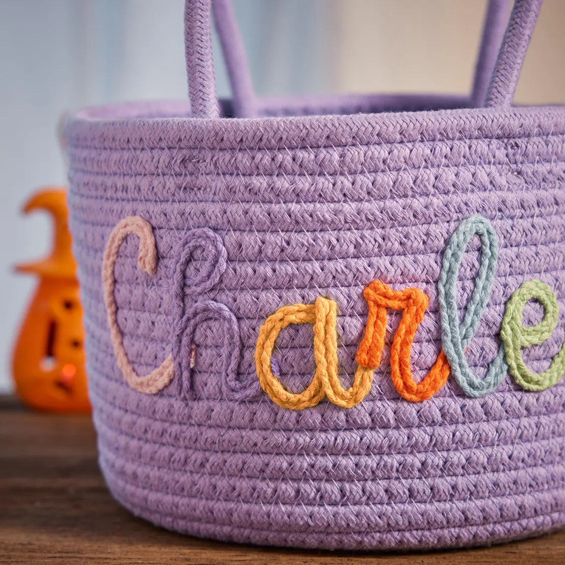 Personalized Halloween Cotton Basket, Custom Name Trick-or-Treat Bag, Custom Baby Shower Name Basket