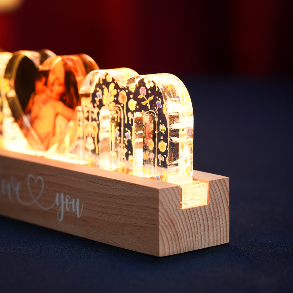 Custom MOM Light with Floral Design and Photo Heart