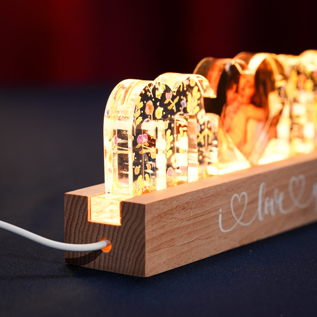 Custom MOM Light with Floral Design and Photo Heart