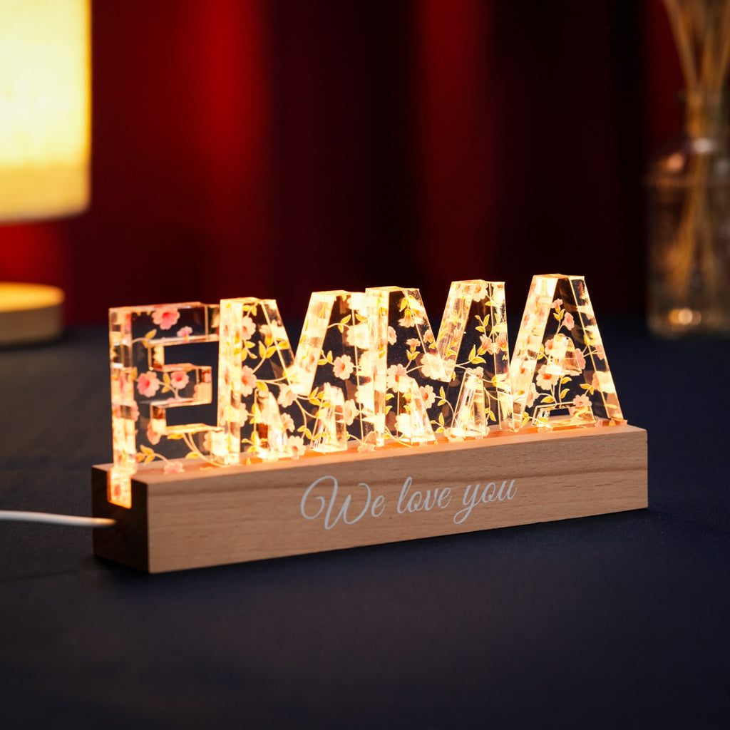 Personalized Acrylic LED Light - Floral Name Sign