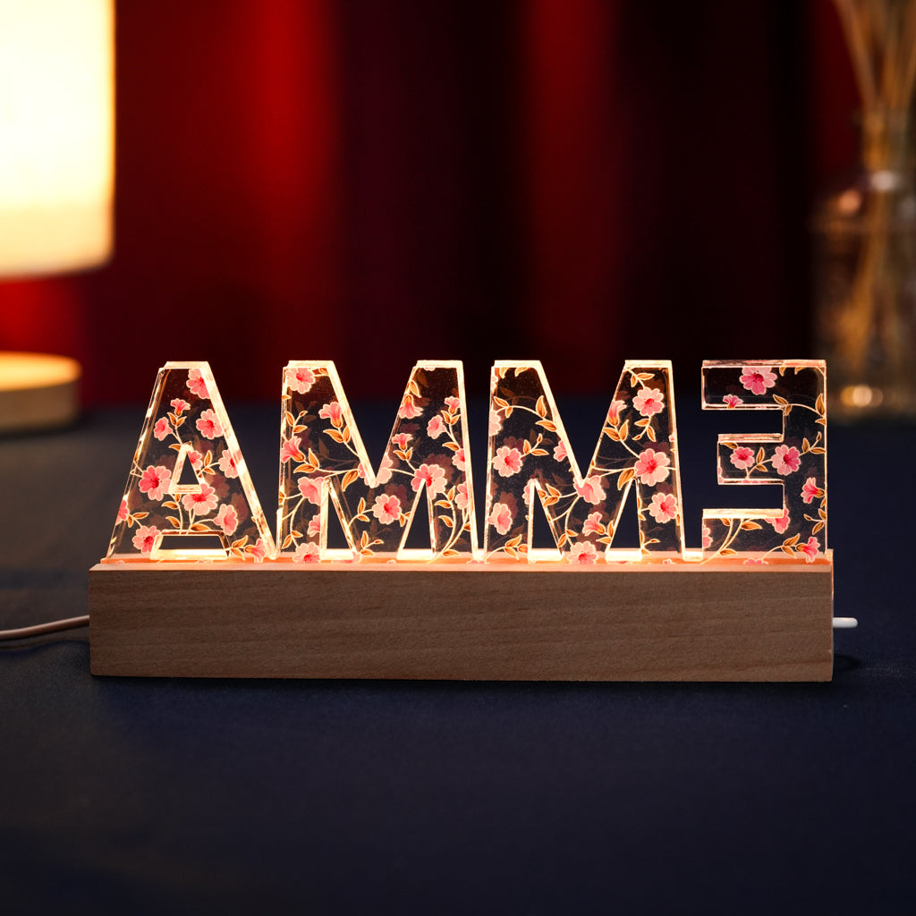 Personalized Acrylic LED Light - Floral Name Sign