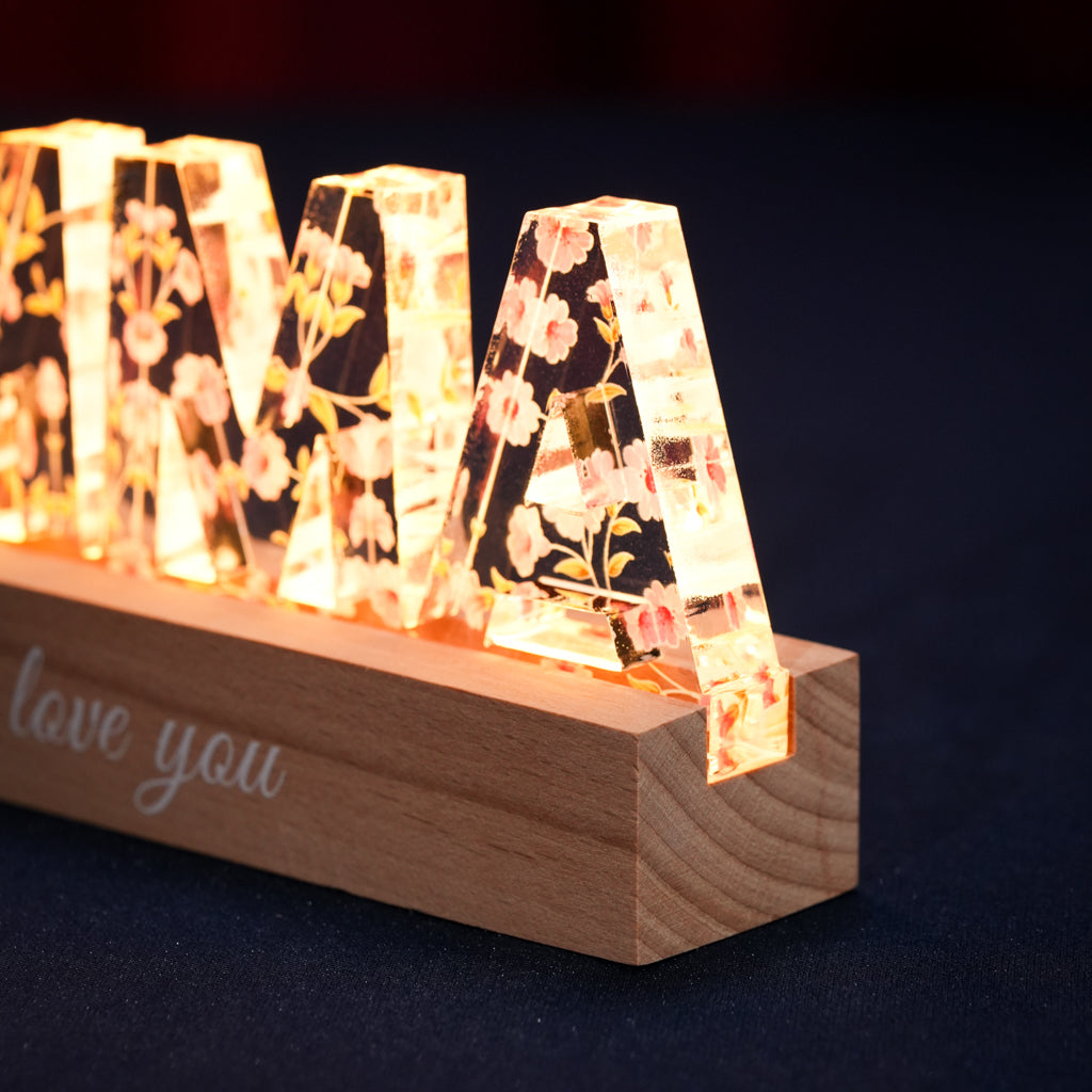 Personalized Acrylic LED Light - Floral Name Sign