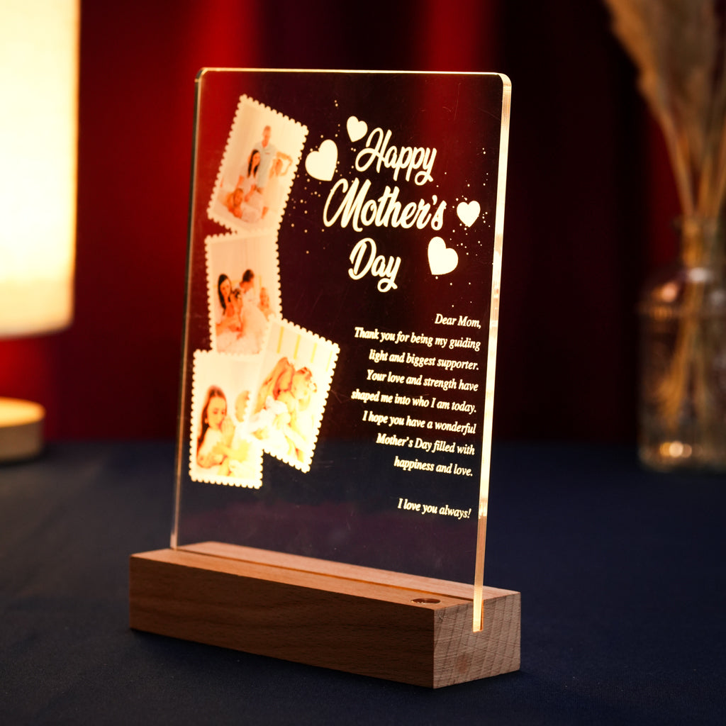 Custom LED Light Frame - Personalized Mother’s Day Acrylic Plaque with Message & Photos