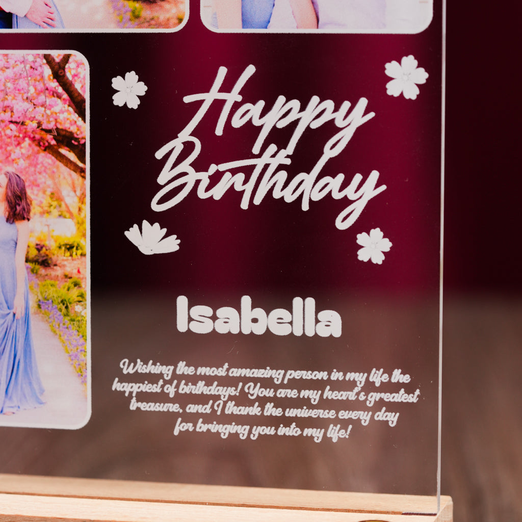 Custom LED Light Frame - Personalized Floral Birthday Acrylic