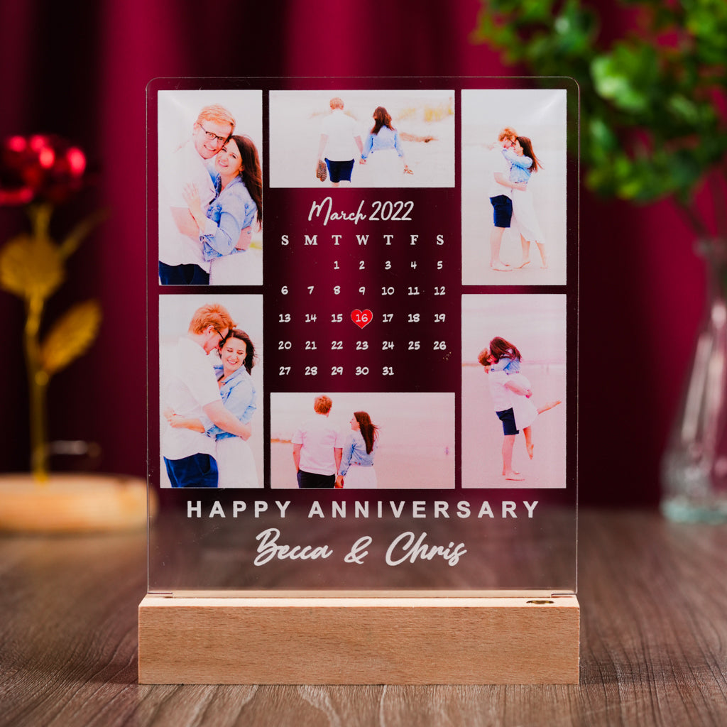 Personalized Anniversary LED Frame with Calendar and Couple Picture