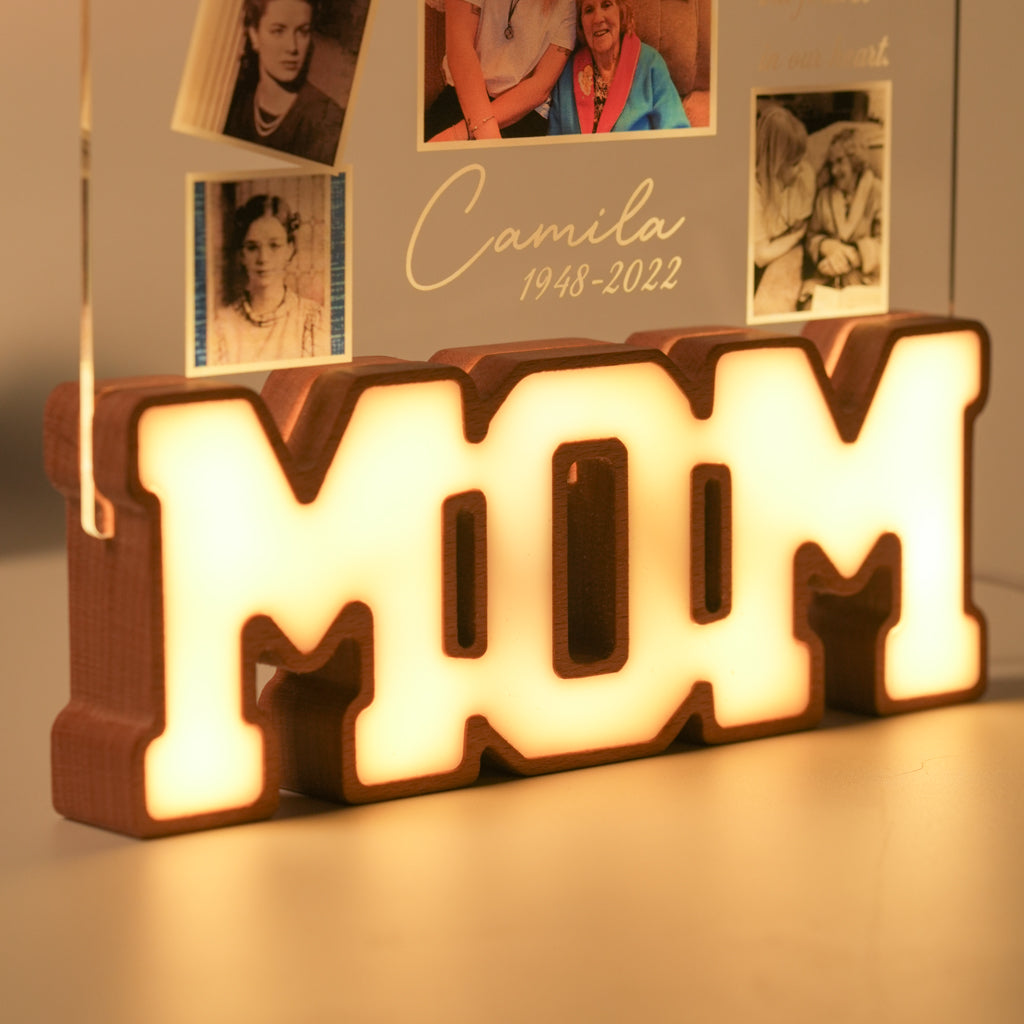 Personalized MOM Letter Night Light – In Loving Memory with Dates & Images