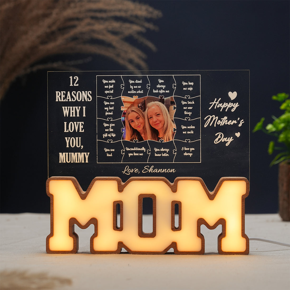 Personalized MOM Letter Night Light – 12 Reasons Why I Love You, Mom
