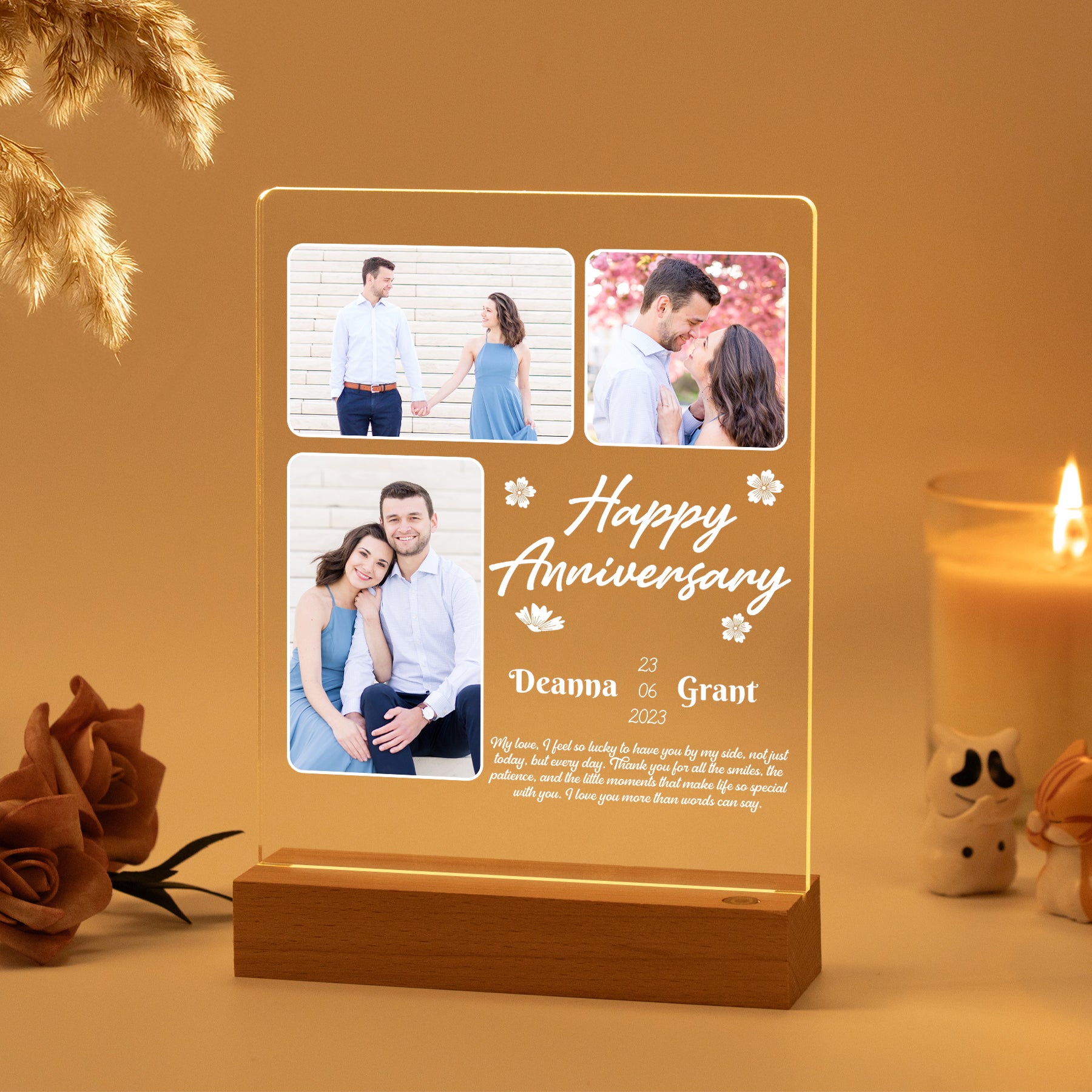 Personalized Anniversary LED Frame with Couple Photos, Names, Date and Love Letter