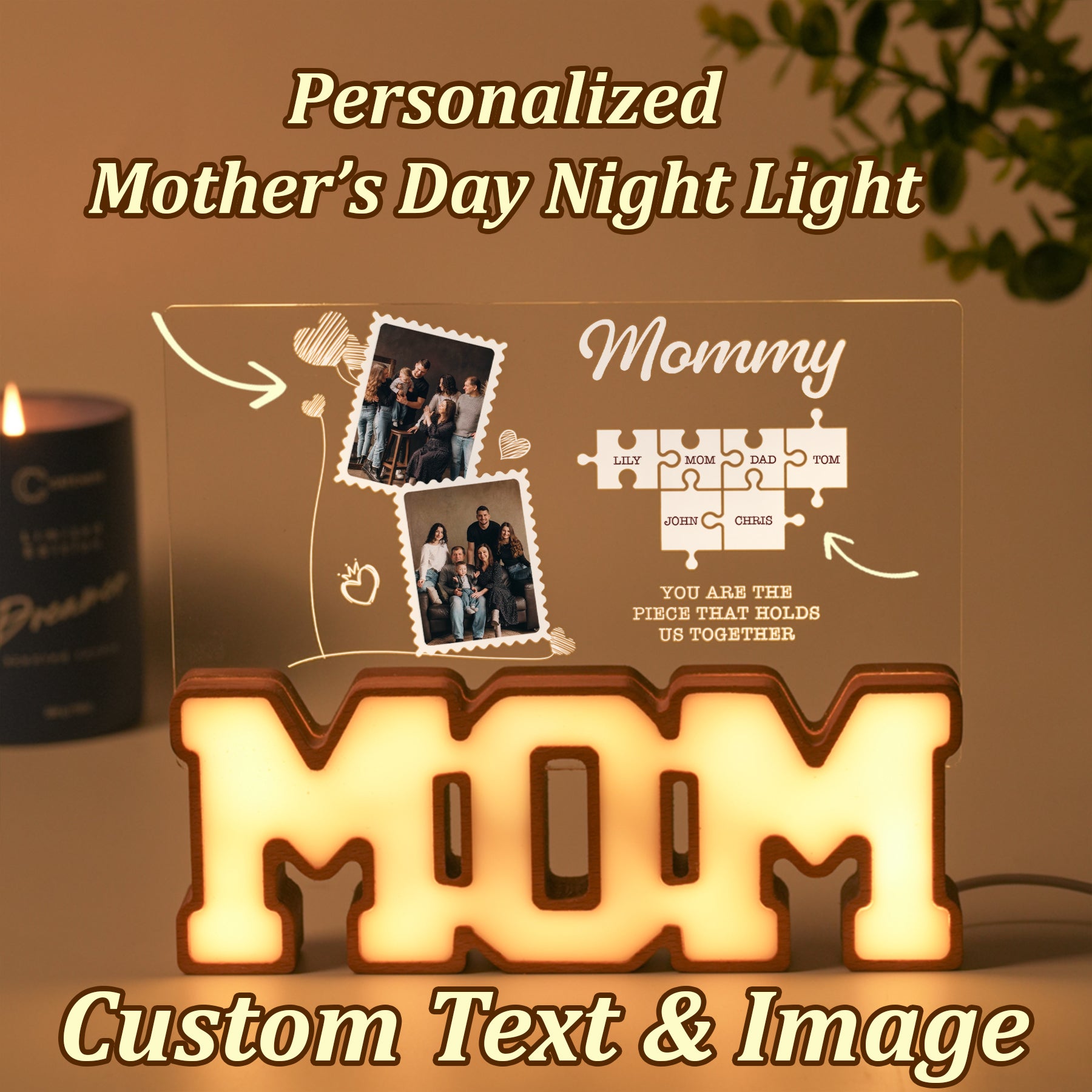 Personalized MOM Letter Night Light – The Piece That Holds Us Together