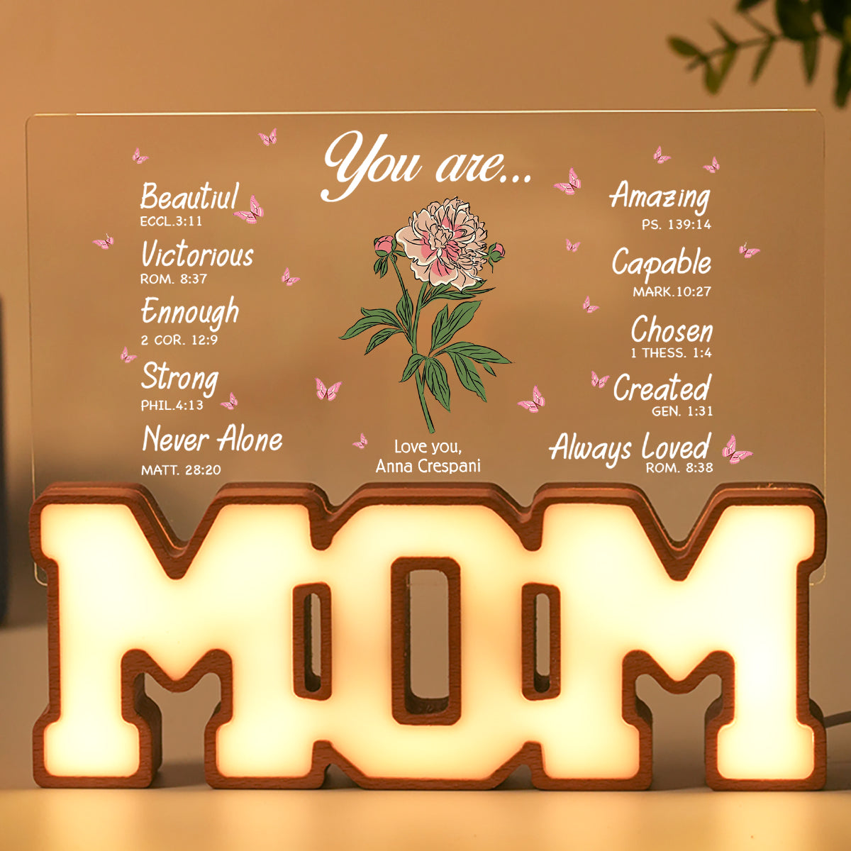 Personalized MOM Letter Night Light - Mother Flower