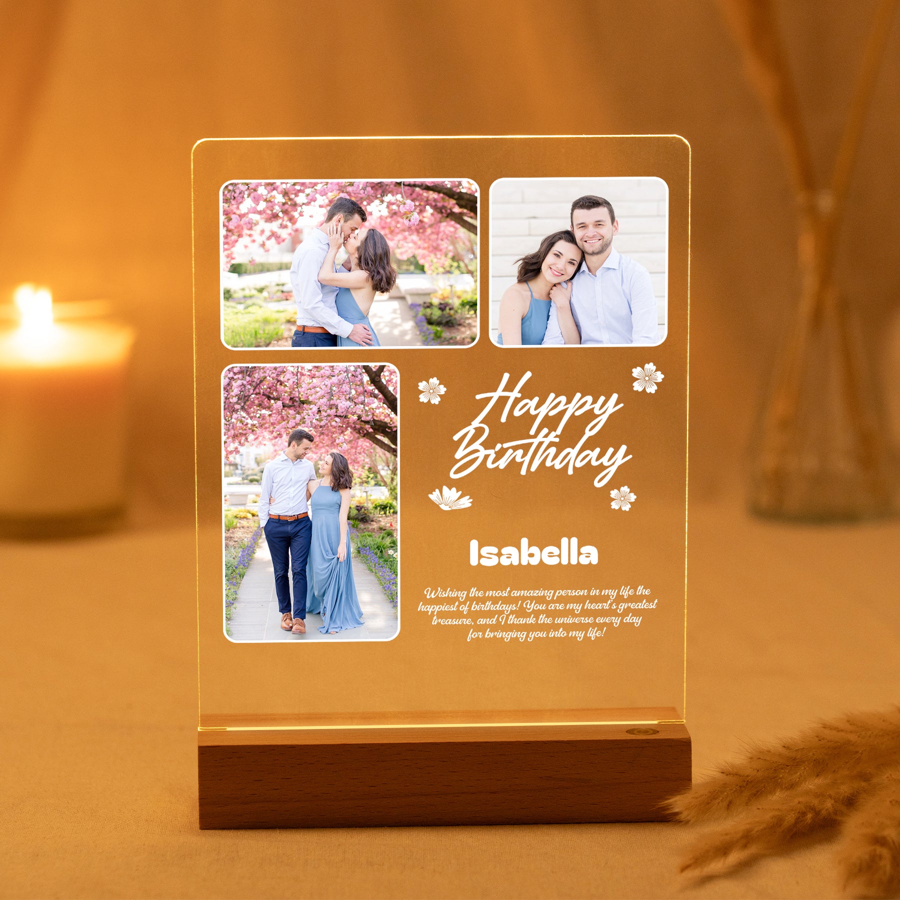 Custom LED Light Frame - Personalized Floral Birthday Acrylic