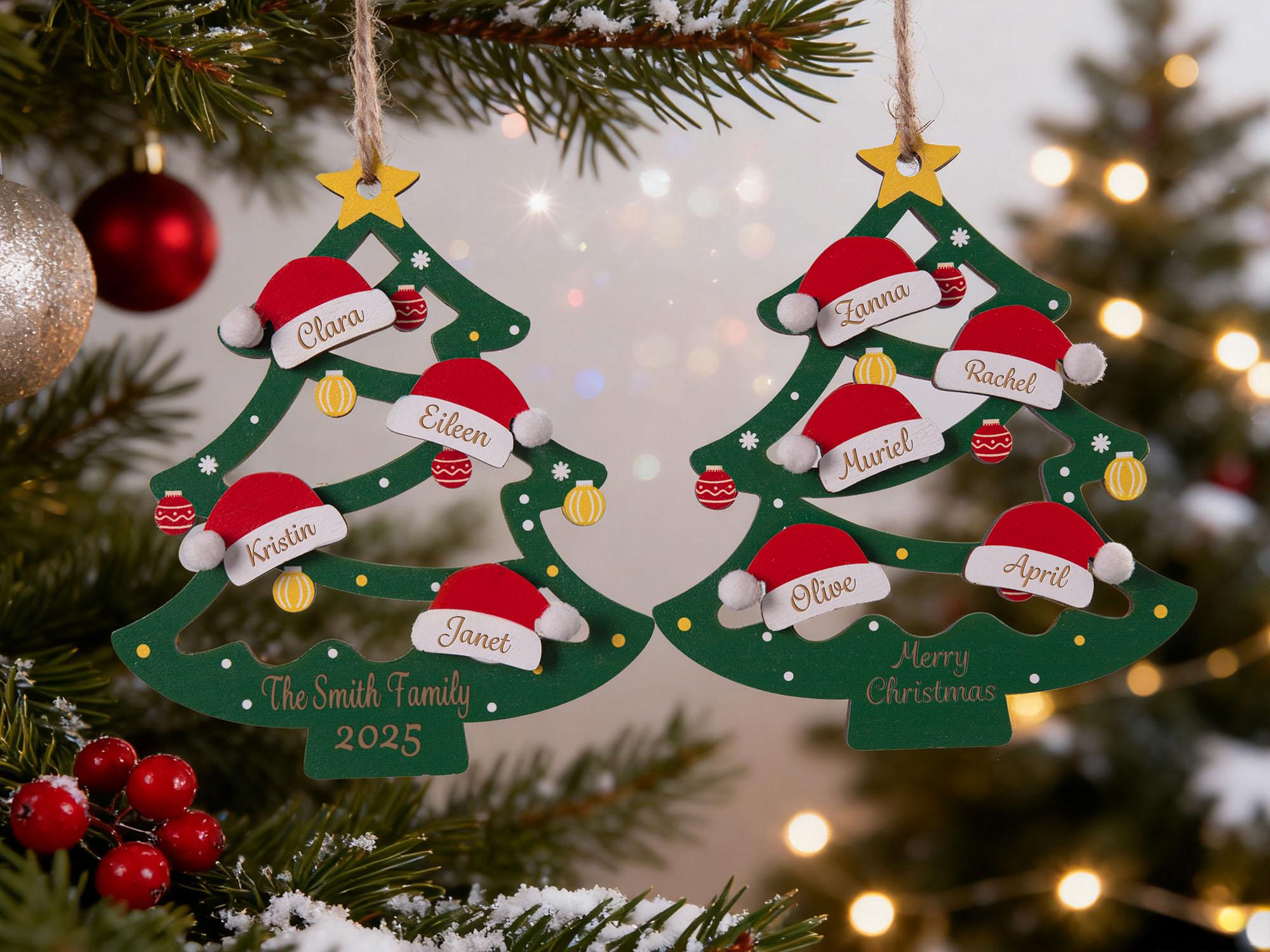 2025 Christmas Ornament, Custom Wooden Family Christmas Tree Ornament, Engraved Ornament, Family Christmas Gift