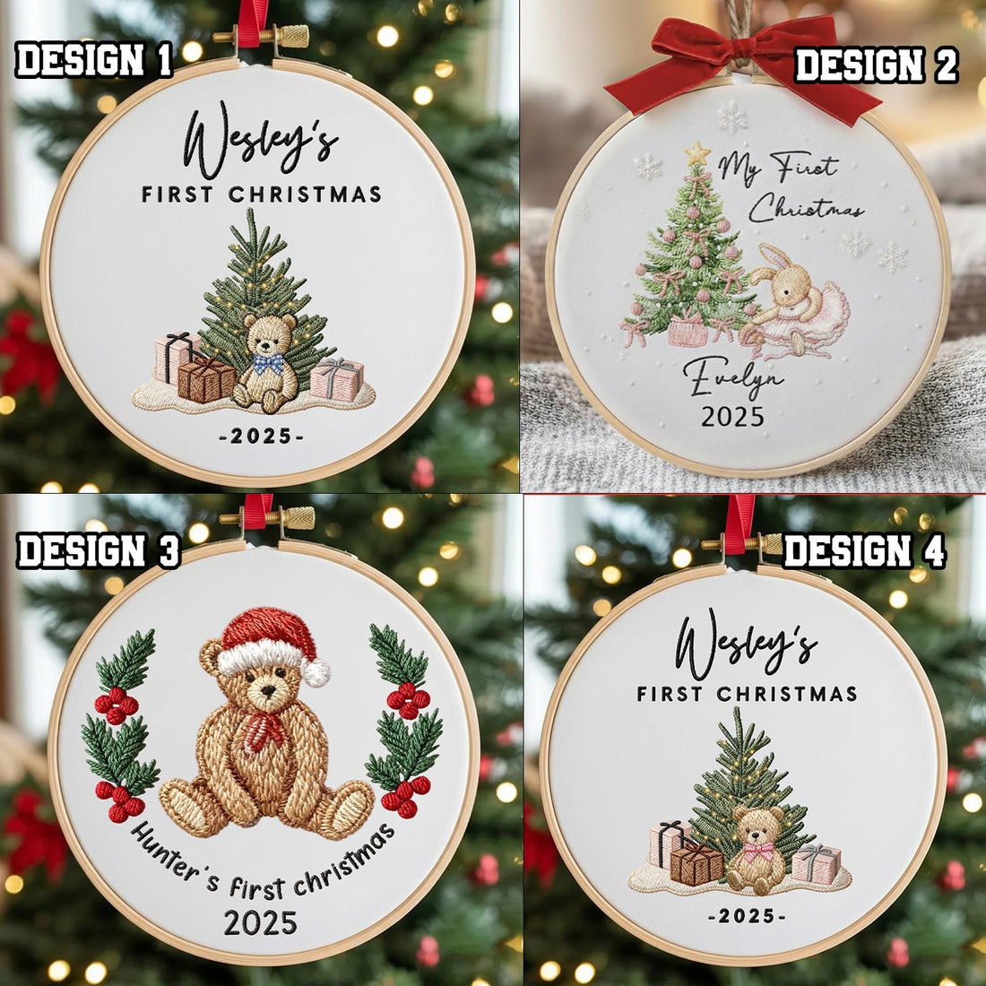 Personalized Bear First Christmas Embroidered Ornament, Baby 1st Christmas Ornament, Baby Boy Gift, Cute Bear Ornament, Newborn Keepsake