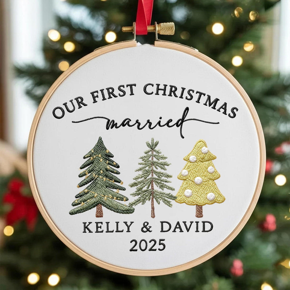 Personalized Our First Christmas Married Embroidered Ornament, New Family Ornament, Custom Couple Name Gift, Christmas Tree Ornament