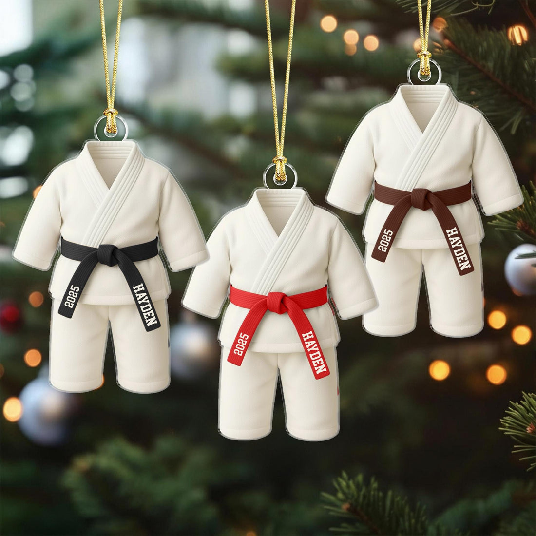 Personalized Karate Ornament: Karate Uniform For Girls Boys, Custom Belt Color, Karate Black Belt Ranking Gift, Martial Arts Xmas Keepsake