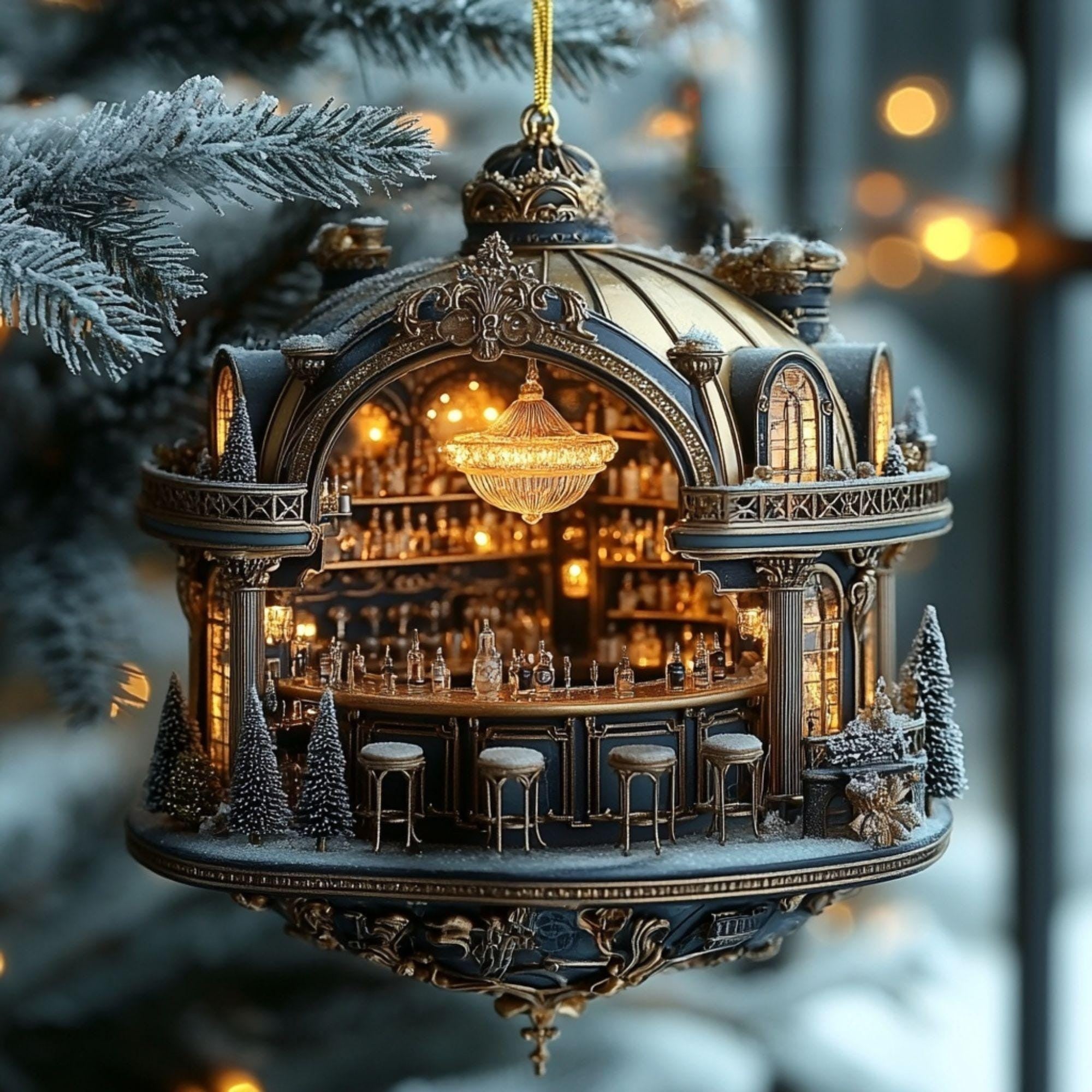 Custom Luxury Miniature Bar Ornament, Whiskey Bottle Christmas Tree Decoration For Men