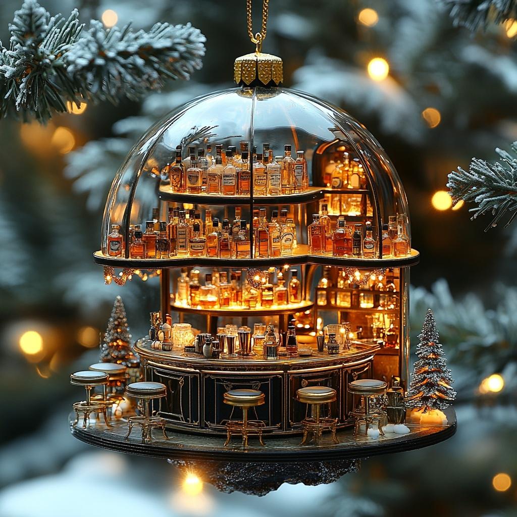 Custom Luxury Miniature Bar Ornament, Whiskey Bottle Christmas Tree Decoration For Men