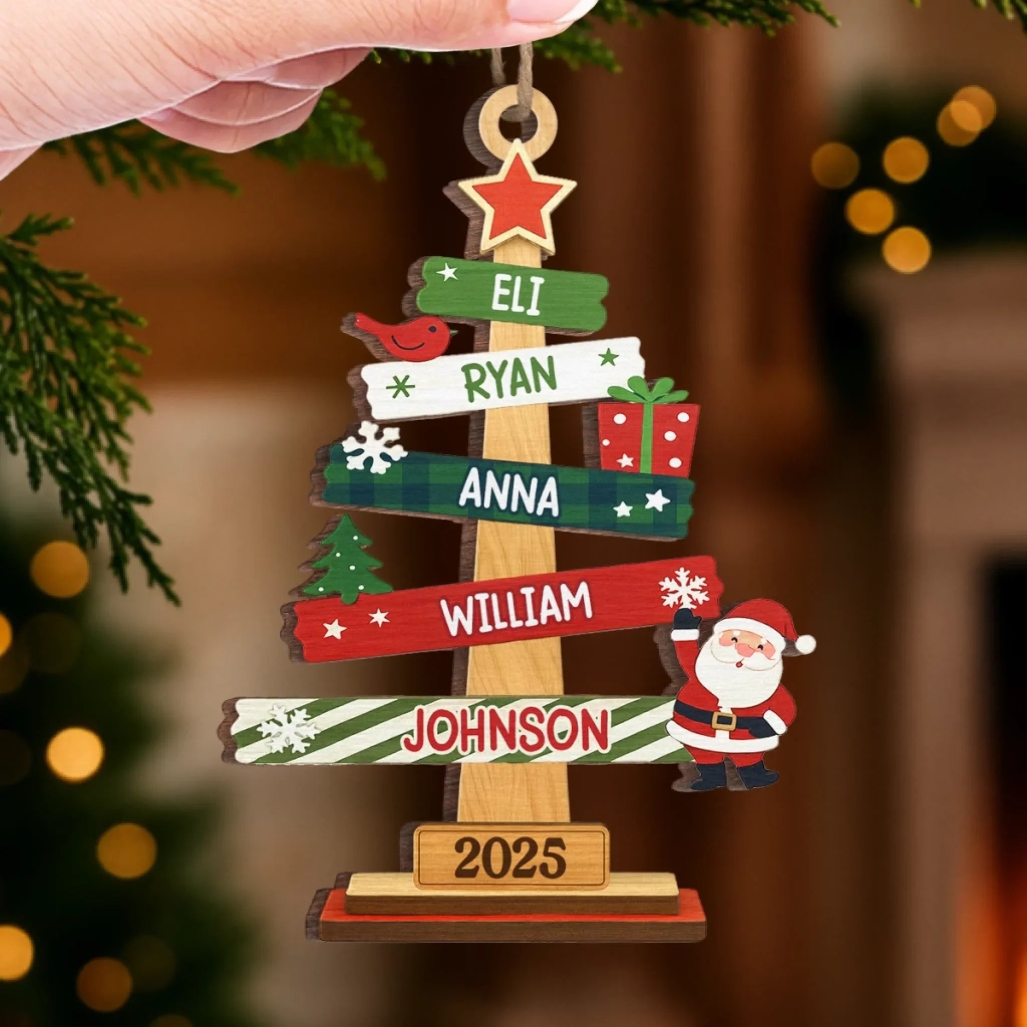 Our Family Christmas Tree Wooden Ornament - Personalized Christmas Gifts For Mom, Dad, Kids, Family