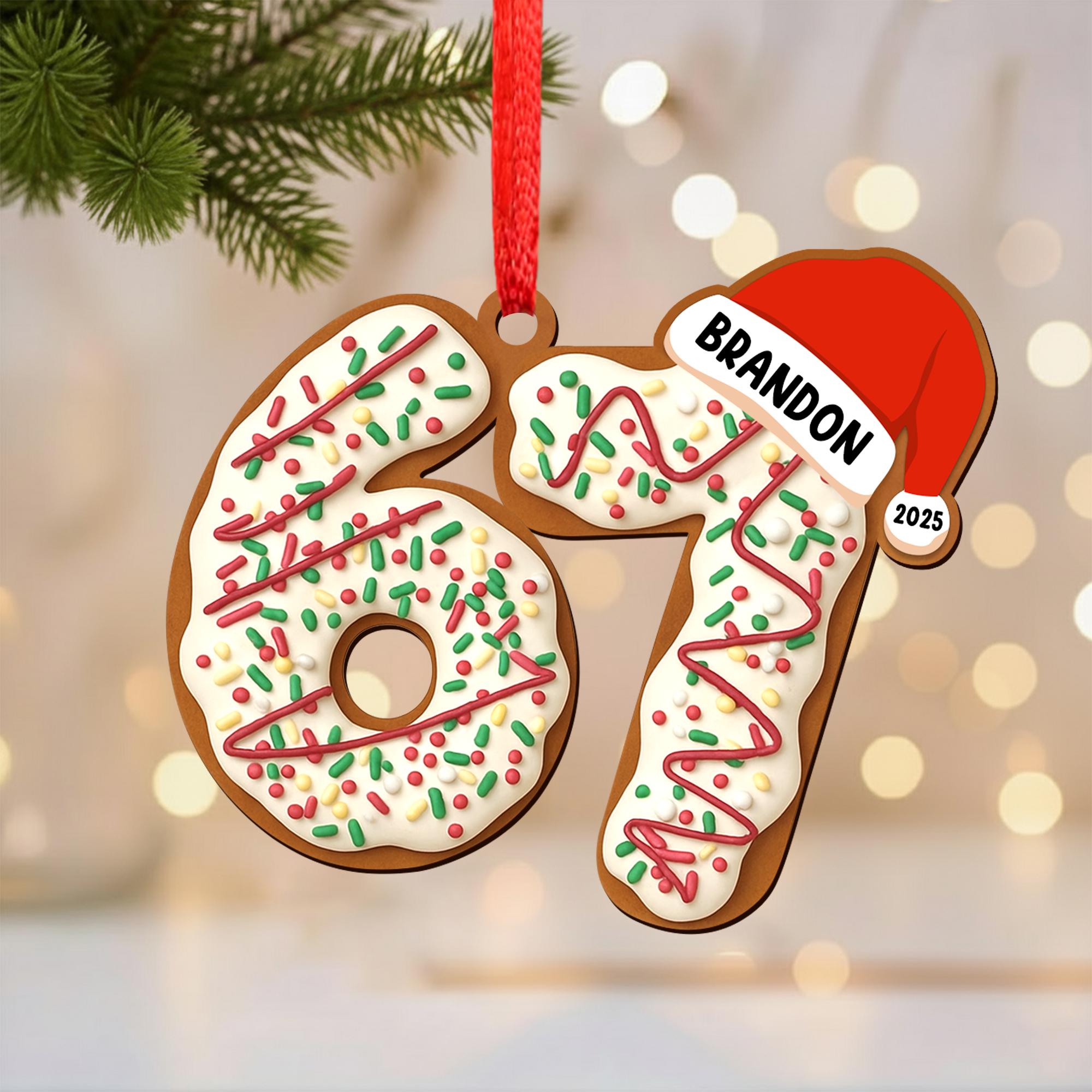 Personalized Name Six Seven Ornament, Funny Six Seven 67 Ornament, Christmas Santa 67 Ornament, Gen Z, Gen Alpha Teenager Ornament