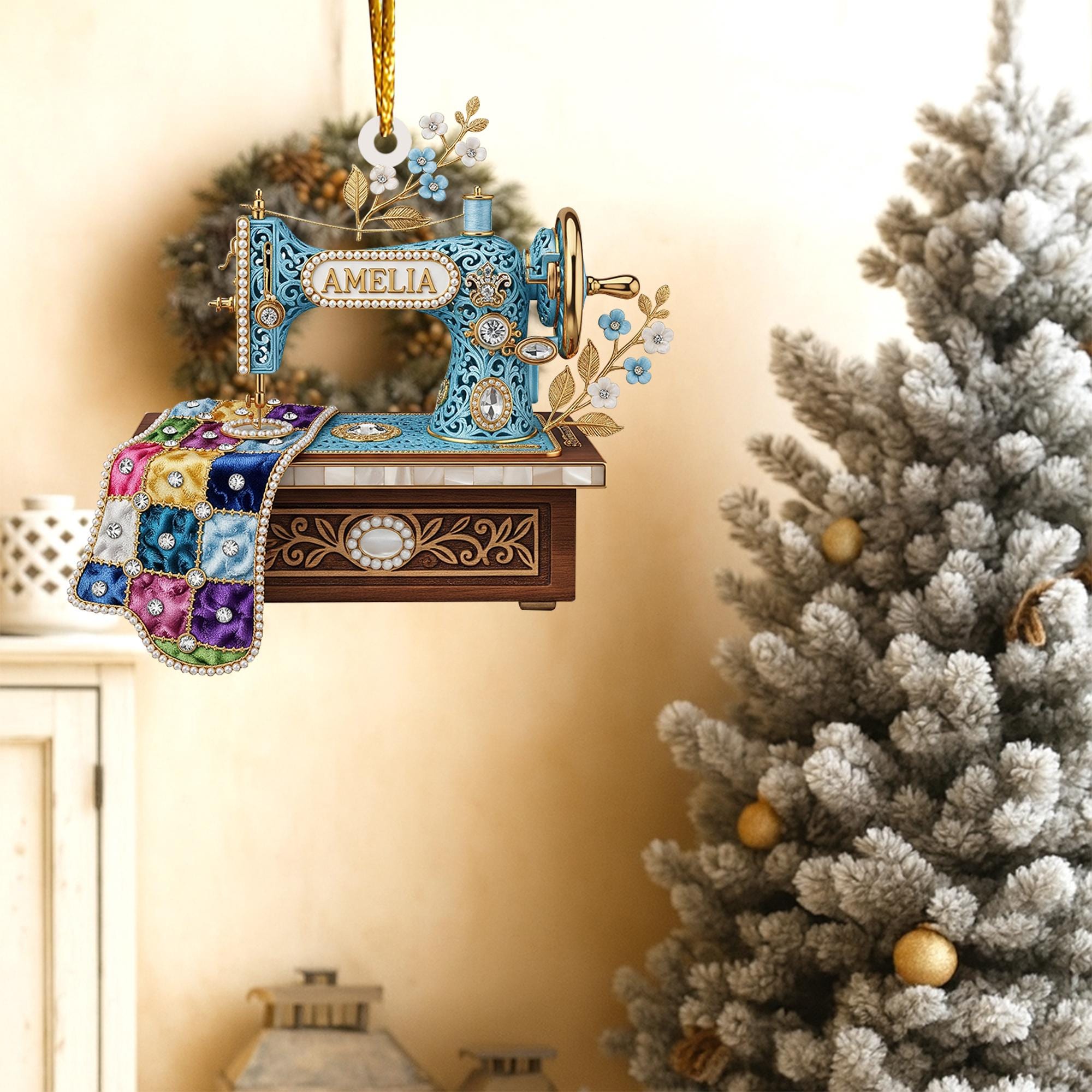 Personalized Sewing Machine Ornament, Custom Quilter Christmas Decor, Quilting Studio Decor