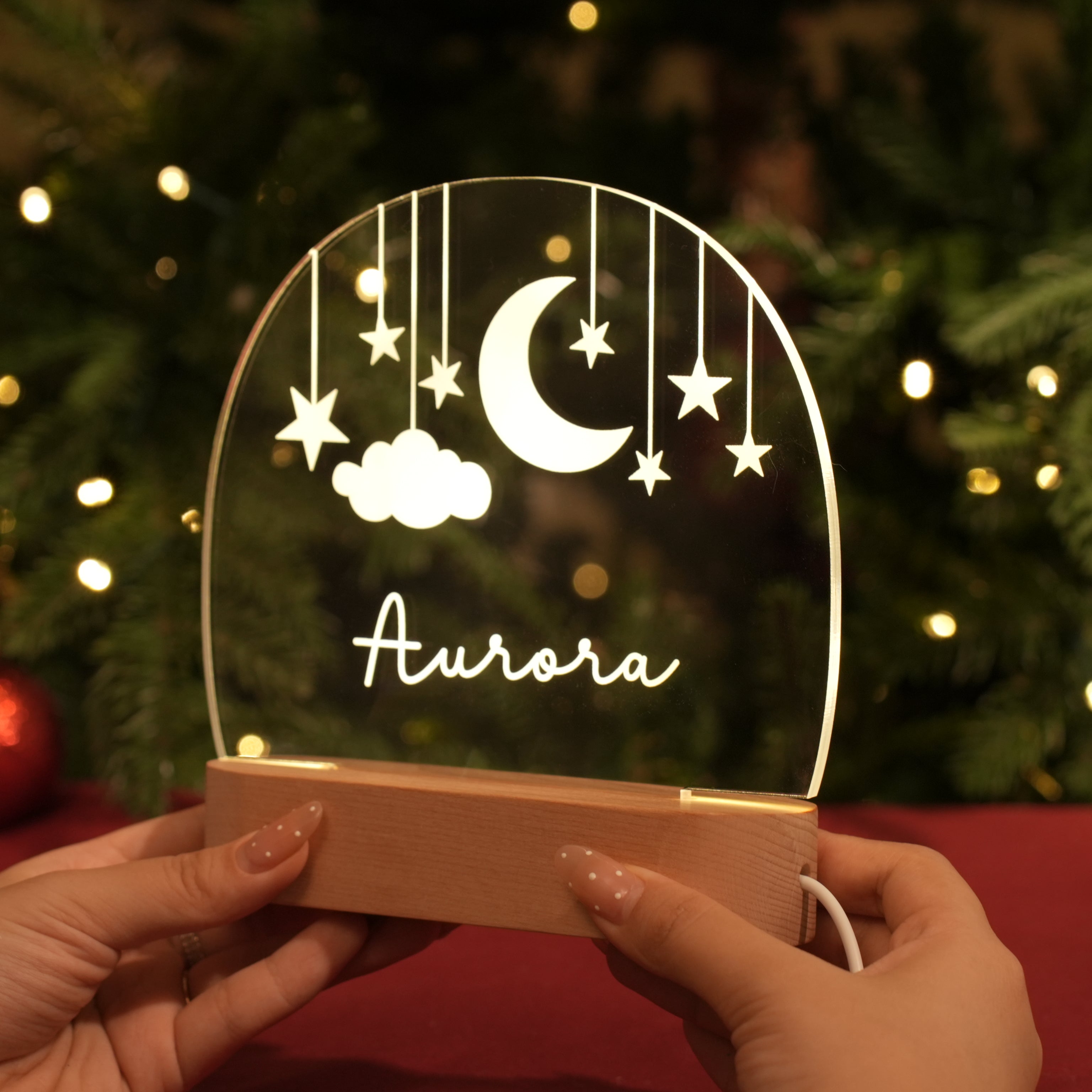 Custom Moon and Star Nightlight, Personalized Clouds Night Light with Name