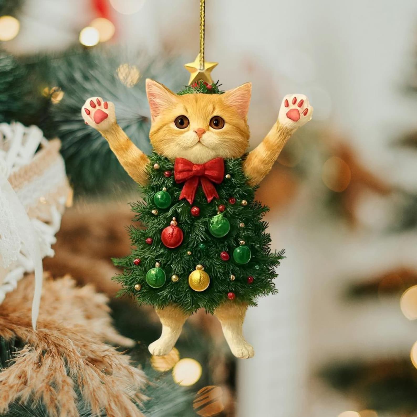 Whimsical Acrylic Cat Christmas Ornament, Cute Cat Lover Tree Decoration, Funny Holiday Pet Gift, Christmas Cat Decor, Gift For Cat Mom