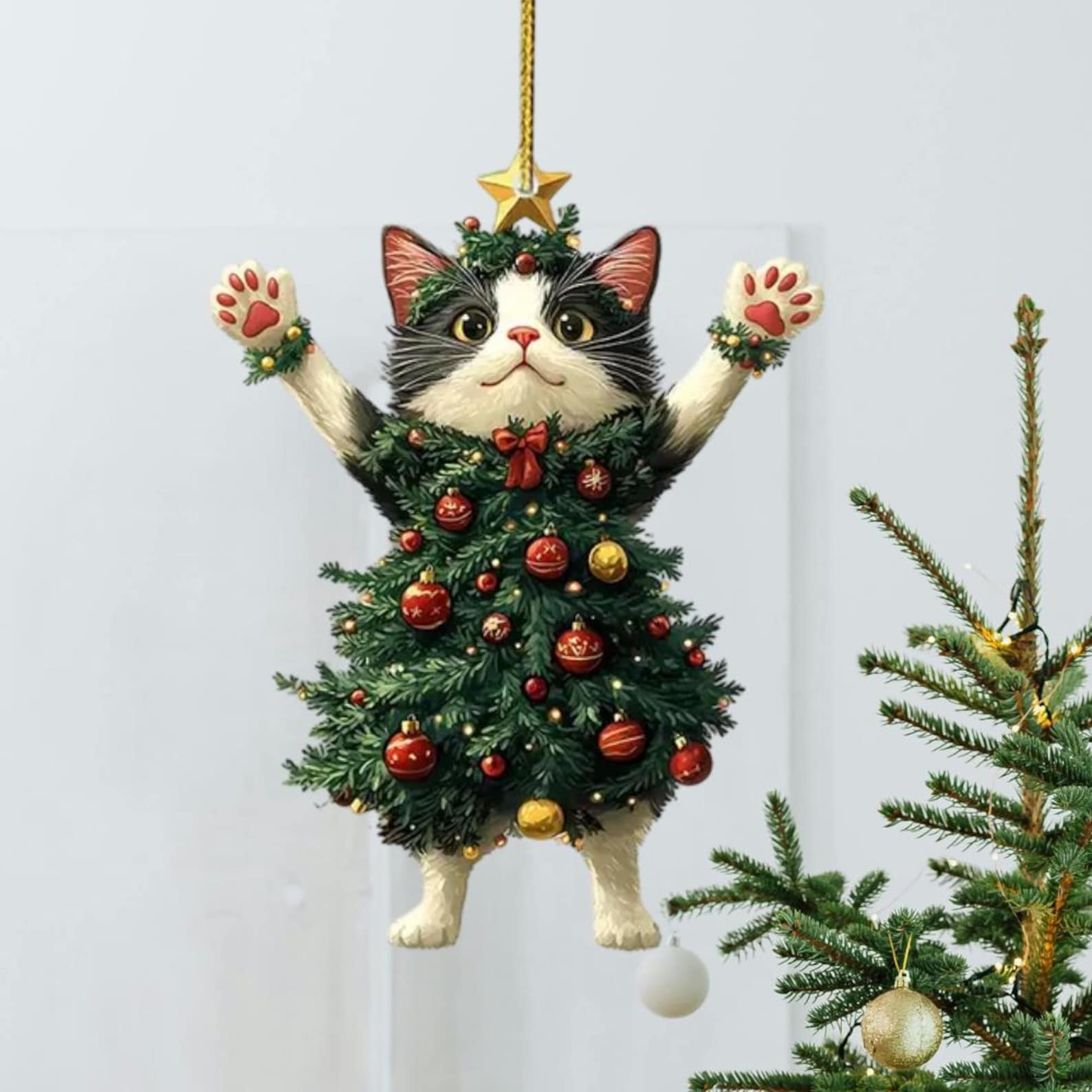 Whimsical Acrylic Cat Christmas Ornament, Cute Cat Lover Tree Decoration, Funny Holiday Pet Gift, Christmas Cat Decor, Gift For Cat Mom